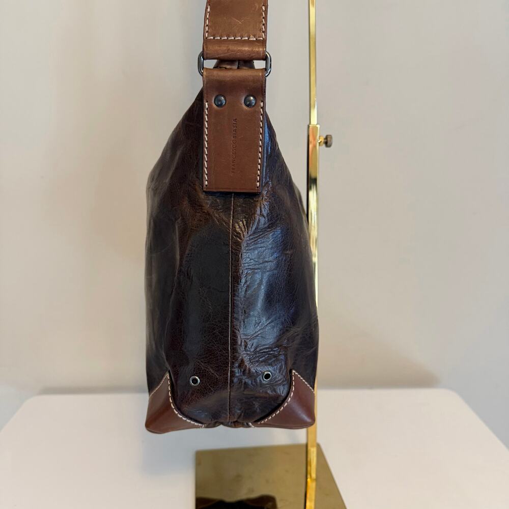 Francesco Biasia Hobo Shoulder Bag Brown Split Leather Vintage Made in Italy - Picture 4 of 11